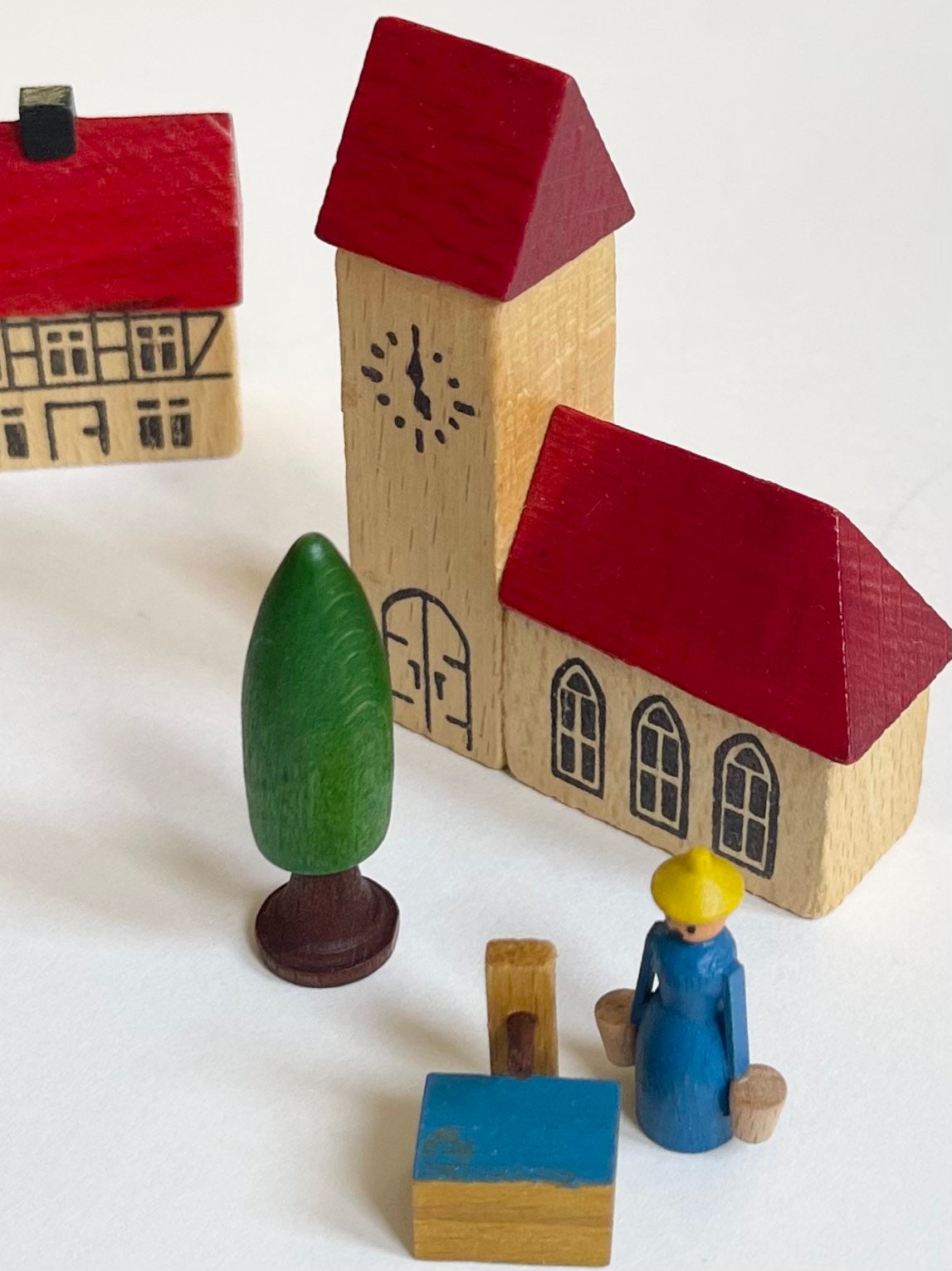 German Wooden Toy Set East Germany Original Box Wood Christmas Village