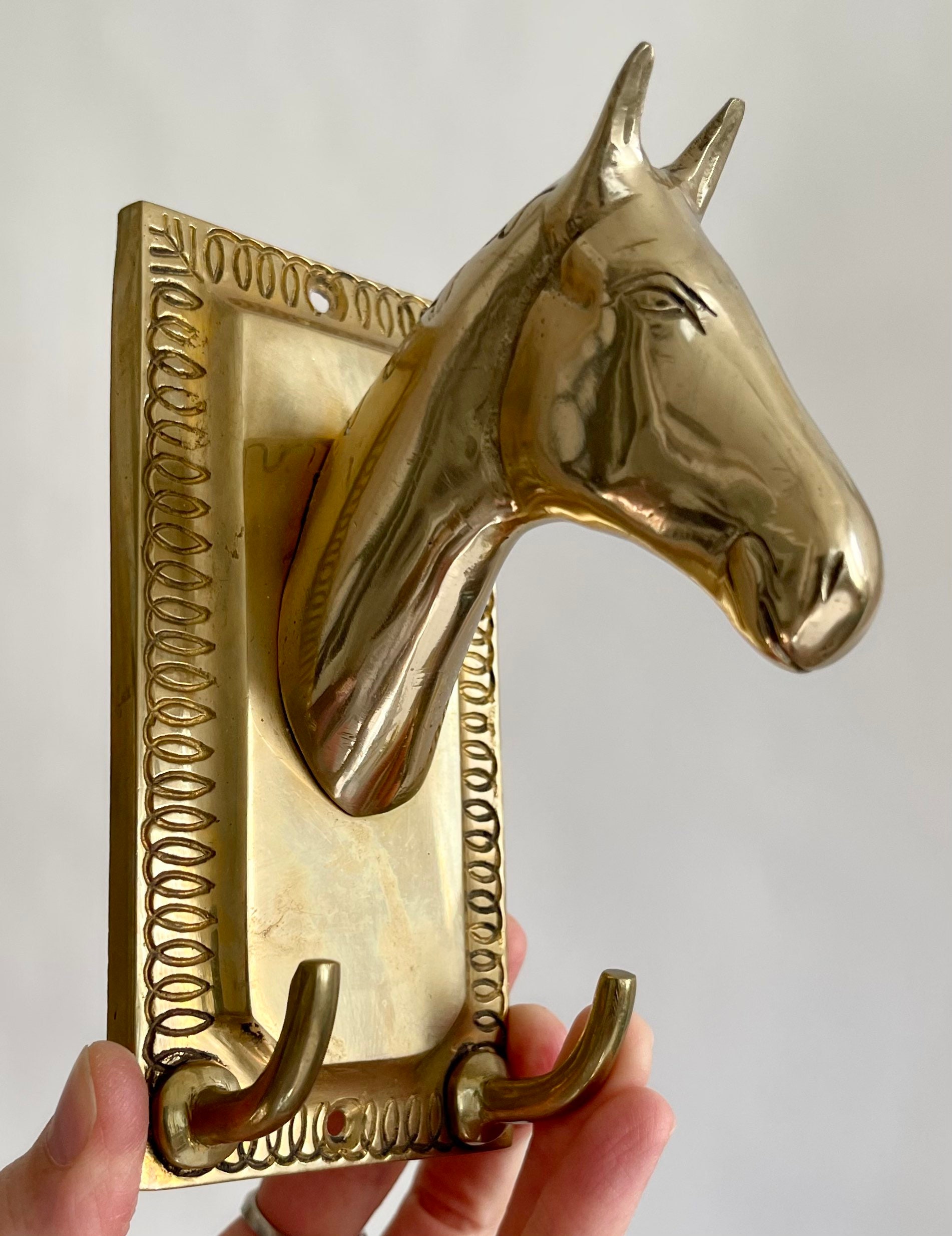 Brass Horse Head Hook Wall Mount Hat Solid Brass Double Hook Cabin