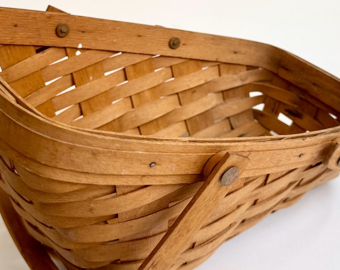 Large Handmade Longaberger Basket with Handles Artist Maker Signed and Dated 1995 Vintage Baskets Rectangle Harvest Gathering Basket