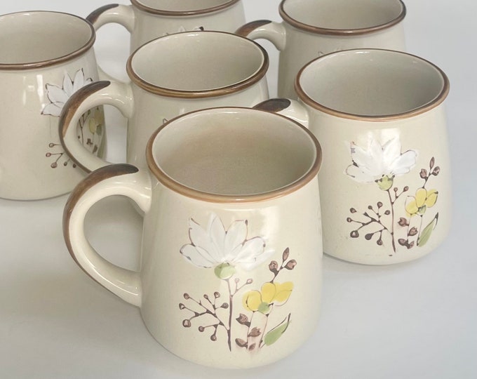 Stonecrest Floral Mug Set of 6 Coffee Tea Mugs Cups Made in Korea Mid Century Botanical Plant Flower Design Style 702 Forever