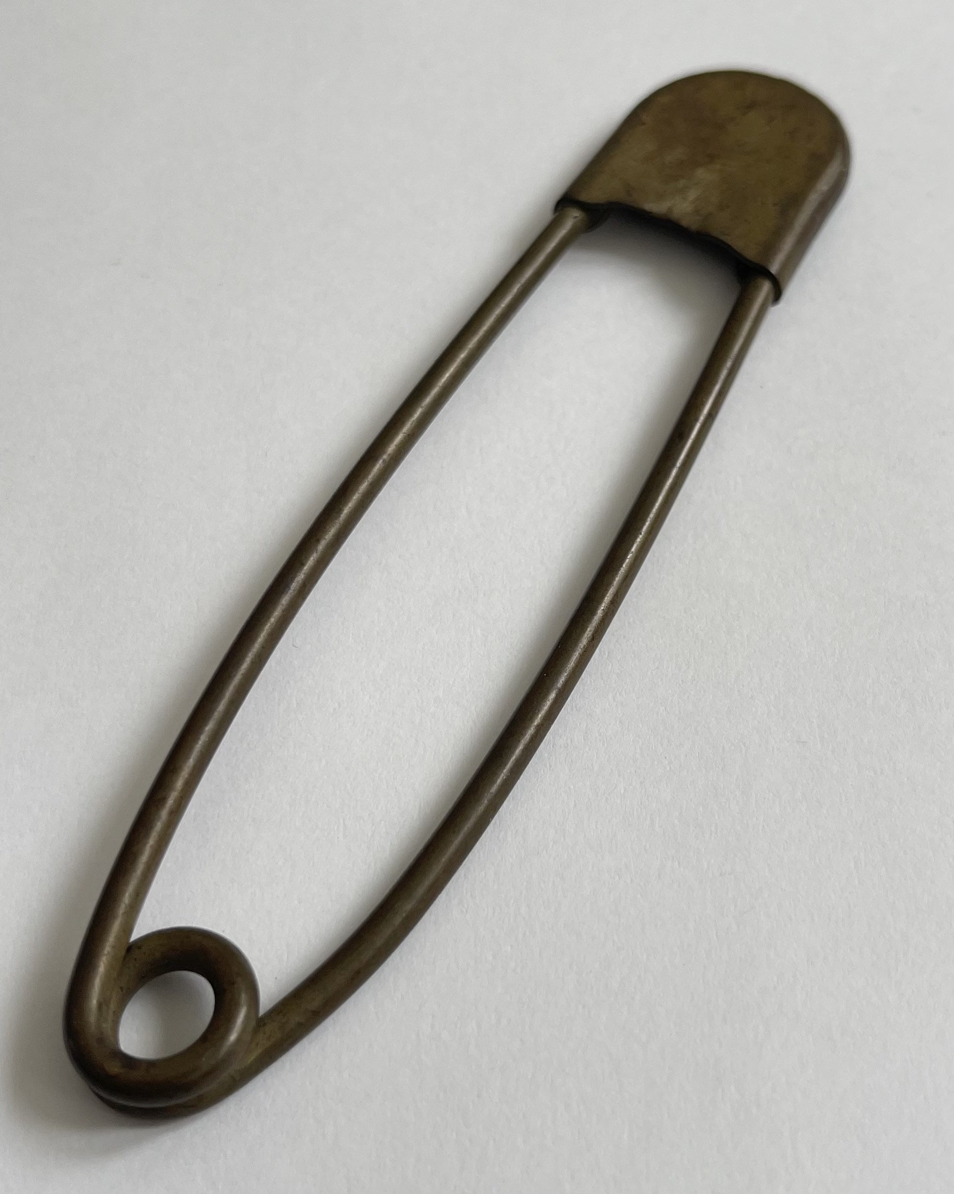 Giant Brass Safety Pin Old Vintage Antique Very Aged Patina Maker Stamp