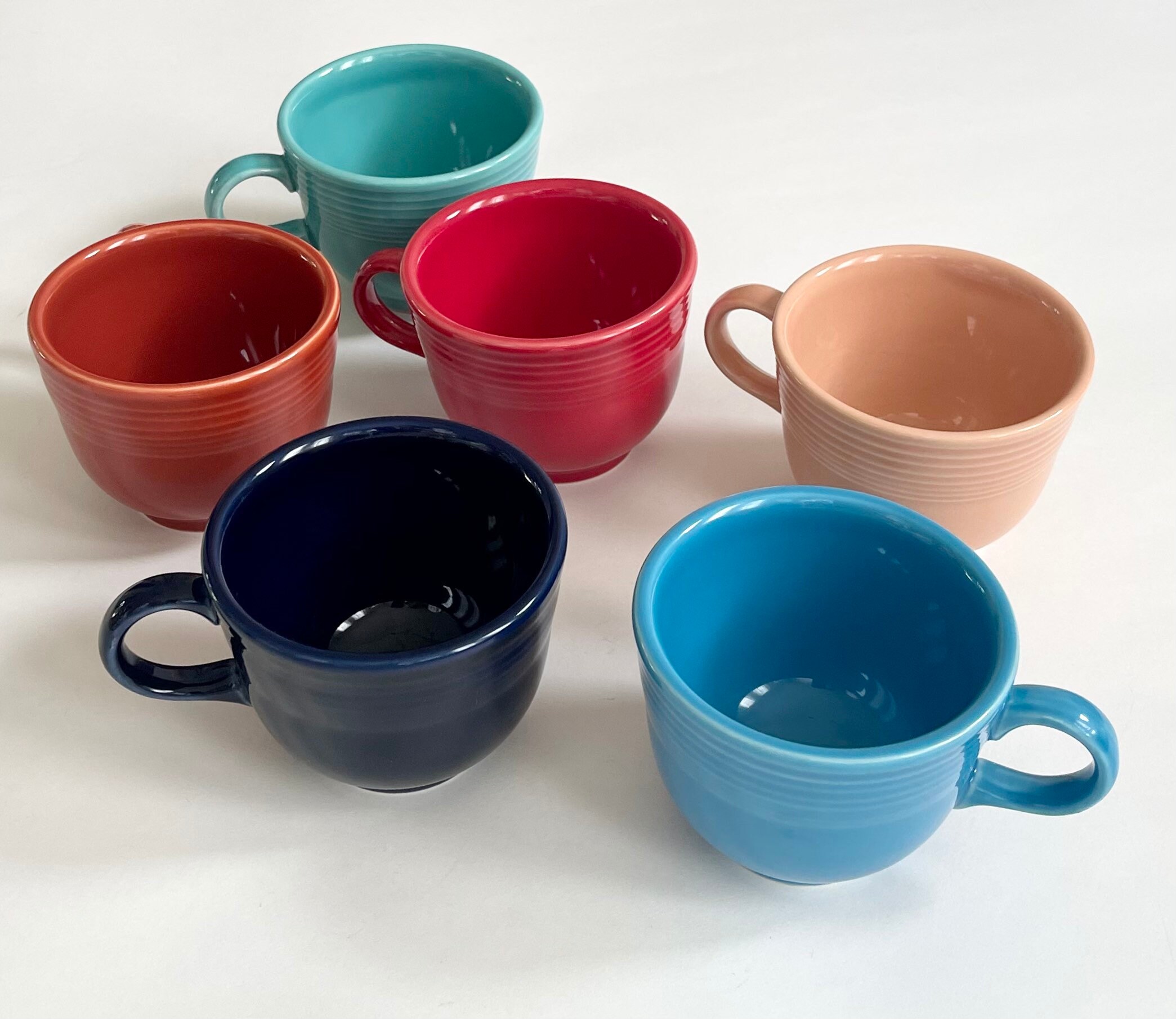 Fiestaware Coffee Tea Cup Mug Lot of 6 Cups Vintage Retro Multi Color  Ceramic Fiesta HLC Made in USA Blue Turquoise Aqua Peach Rust Red