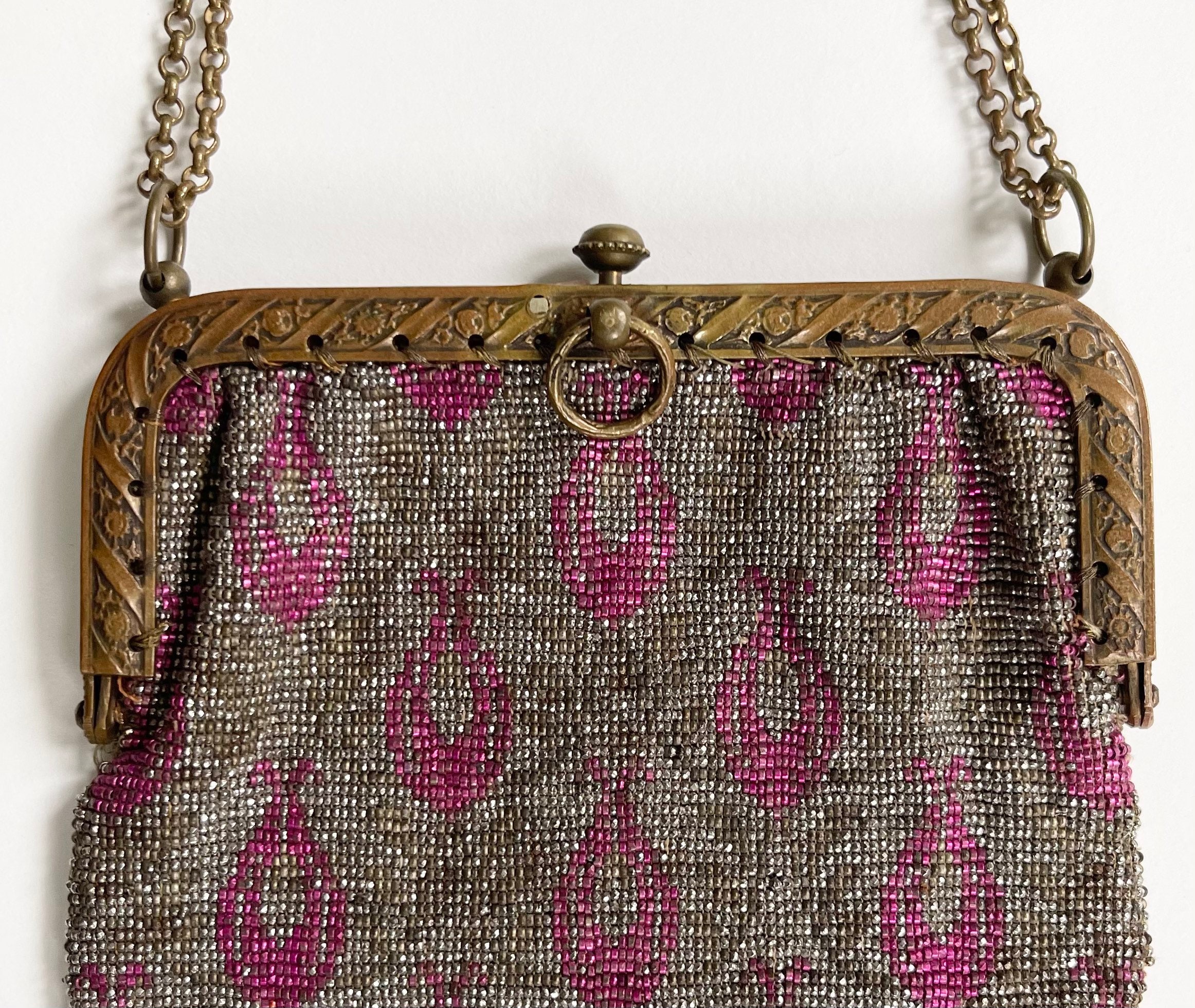 Antique French Beaded Purse Clutch Wristlet Early 1900s Vintage Tiny