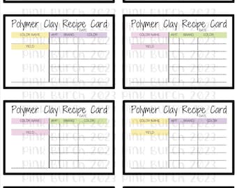 Polymer Clay Color Mixing Recipe Card Template, 8.5 x 11, Multiple Sizes, Editable, Fillable and Printable *DIGITAL DOWNLOAD FILE*