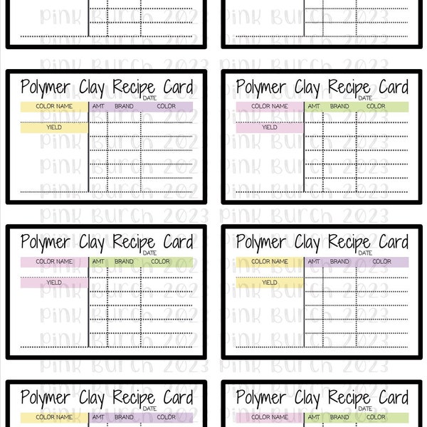 Polymer Clay Color Mixing Recipe Card Template, 8.5 x 11, Multiple Sizes, Editable, Fillable and Printable *DIGITAL DOWNLOAD FILE*