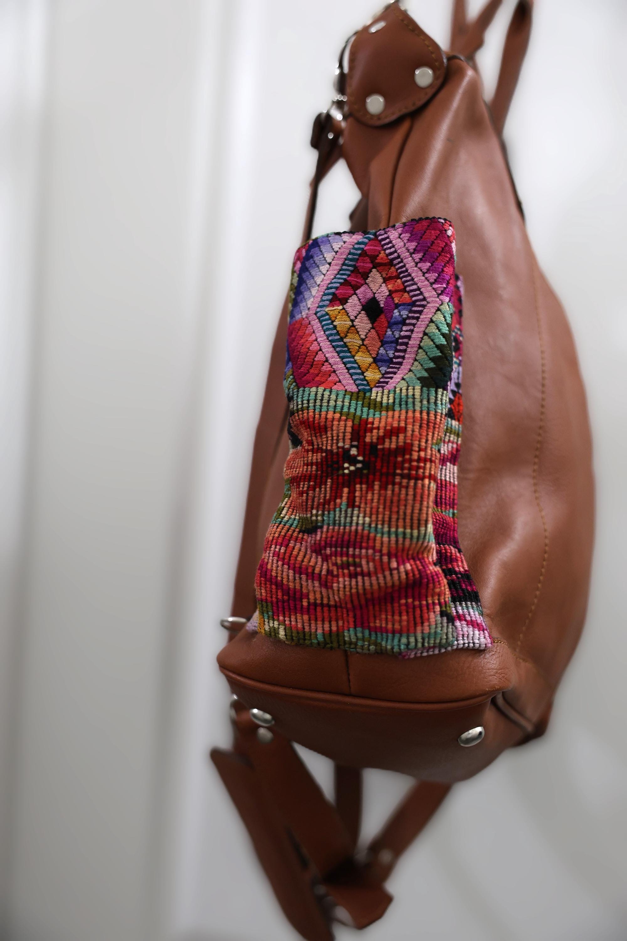 Guatemalan Convertible Bag | 100% Full-Grain Leather Vintage Huipil | Unique Bag Guatemalan Convertible Bag | 100% Full-grain Leather Vintage  main image 3