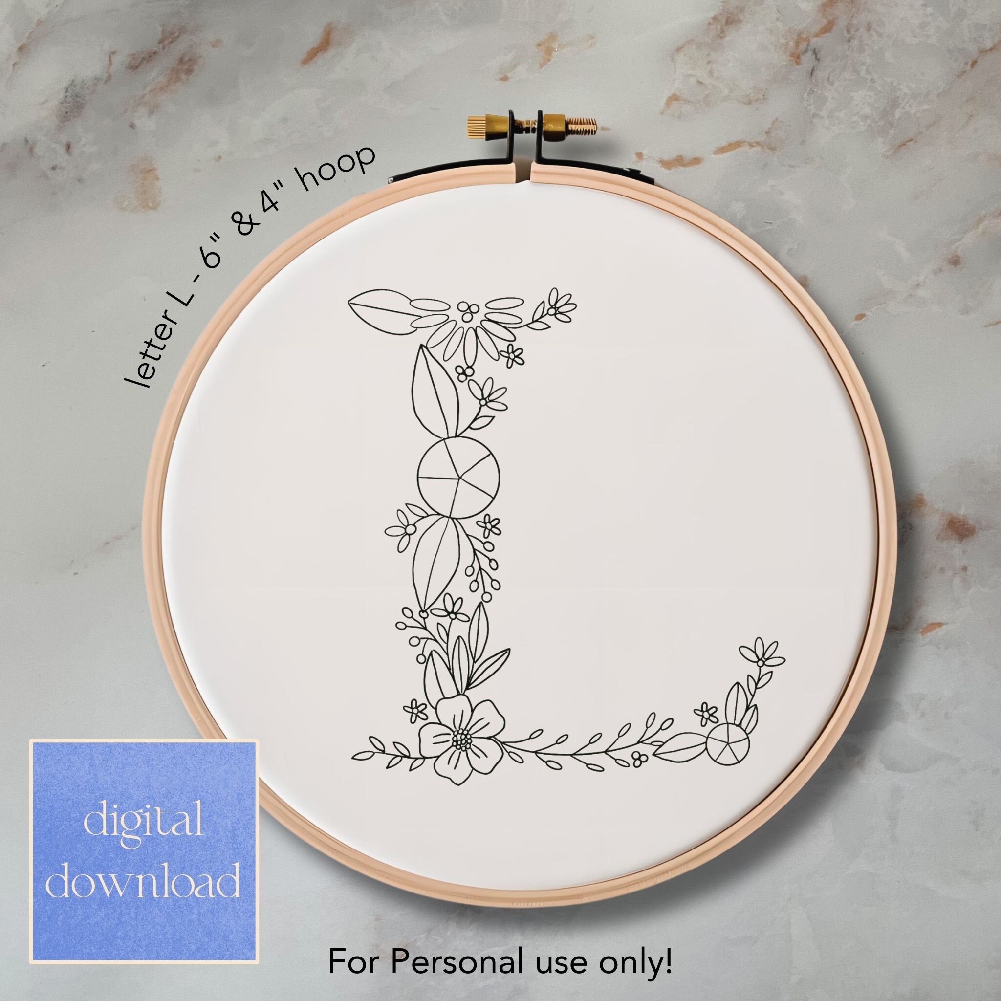 Floral Letter L Embroidery Pattern Whimsical Design digital Download Floral Letter L Embroidery Pattern Whimsical Design digital Download