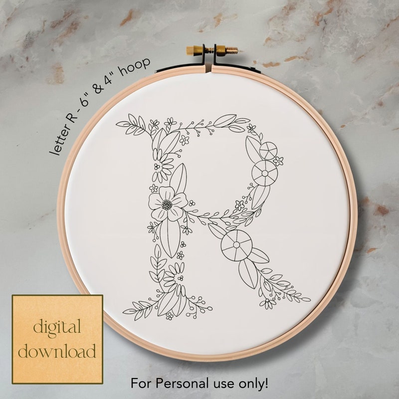 Embroidery Pattern Letter R Floral Letter R - Etsy