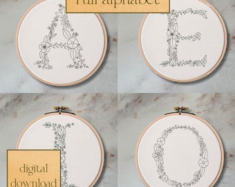 Floral Alphabet Hand Embroidery Pattern: Whimsical Stitch Guide (Digital Download)