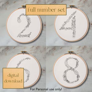 Floral Numbers 0 to 9 Hand Embroidery Pattern 6 and 4 Inch Hoop; Whimsical Floral Digital Pattern, Instant Download Stitch & Color Guide