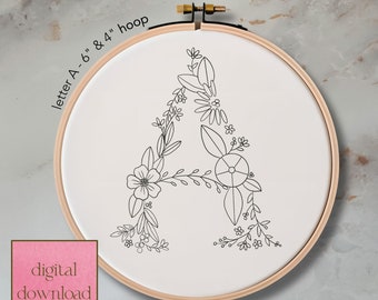 Floral Letter A Embroidery Pattern: Whimsical Stitch Guide (Digital Download)