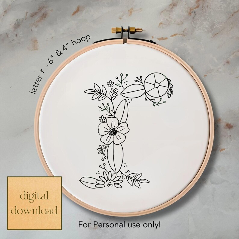 Letter Lowercase R Pattern Design Floral Letter Lowercase R Embroidery Pattern: Whimsical Design (digital ...