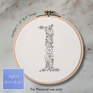 Floral Number 1 Hand Embroidery Pattern for 6 and 4 Inch Hoop; Whimsical Floral Digital Pattern, Instant Download with Stitch & Color Guide