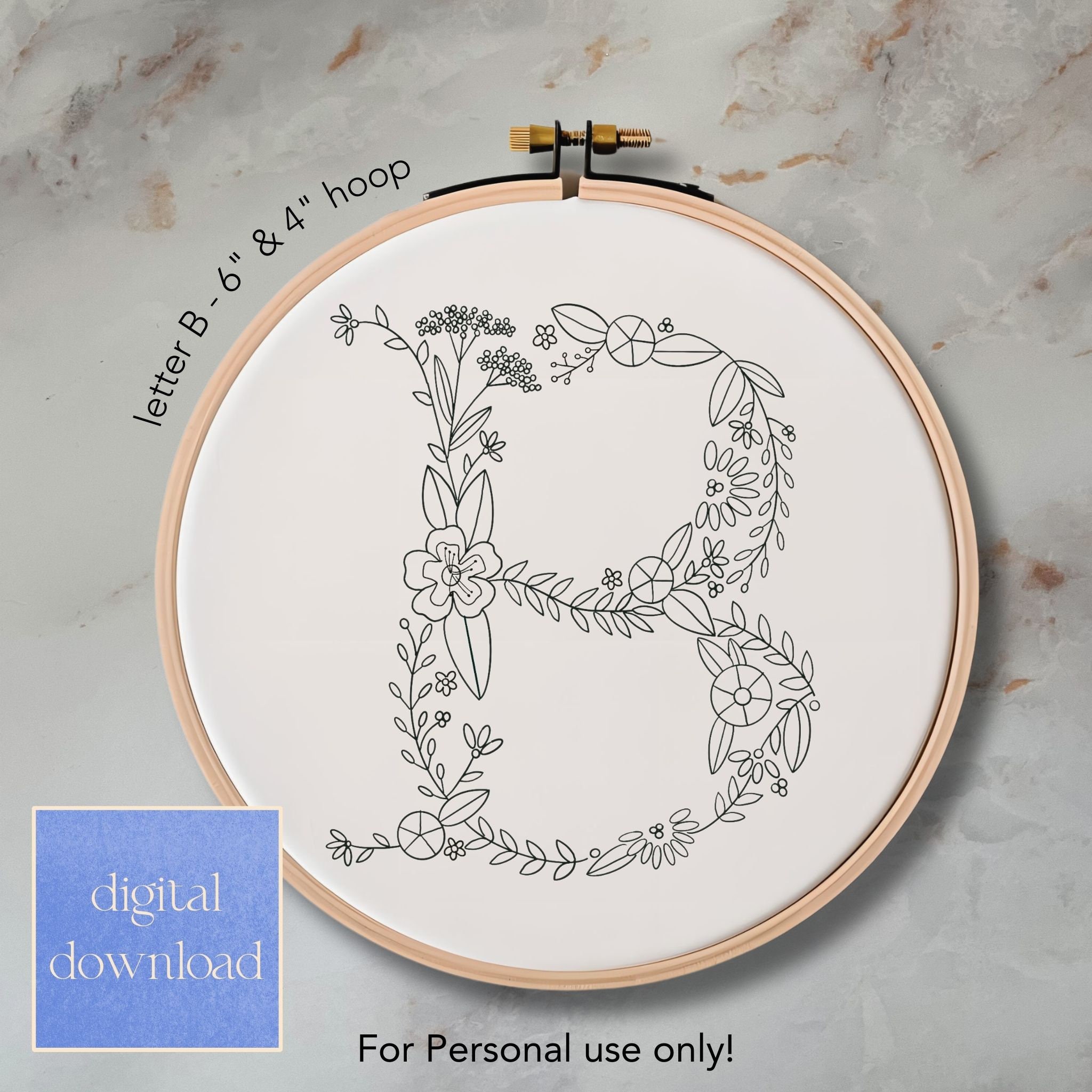 Floral Letter B Hand Embroidery Pattern for 6 and 4 Inch Hoop ...