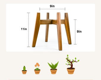Mid Century Modern Plant Stand, Acacia Wood Indoor Plant Stand