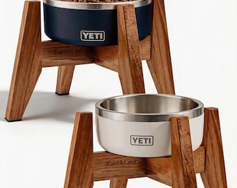 Acacia Wood Raised Dog Bowl Stand Set of 2, Elevated Dog Feeder for Small Dogs, Modern Pet Stand, Fits 32oz YETI Bowl