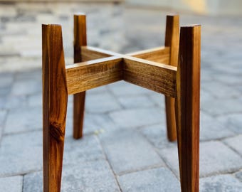 9" Pot Holder Mid Century Modern Acacia Wood Plant Stand