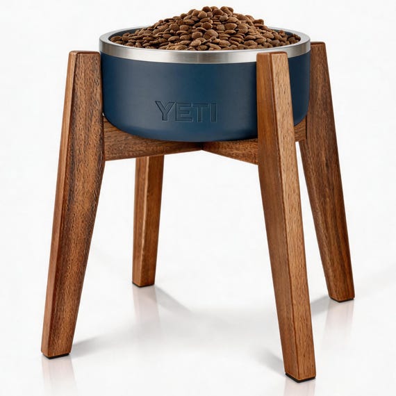 Raised Dog Bowl Stand Acacia Wood, Elevated Dog Feeder, Modern Pet Feeding Station, Fits 32 oZ to 64oz YETI Dog Bowl