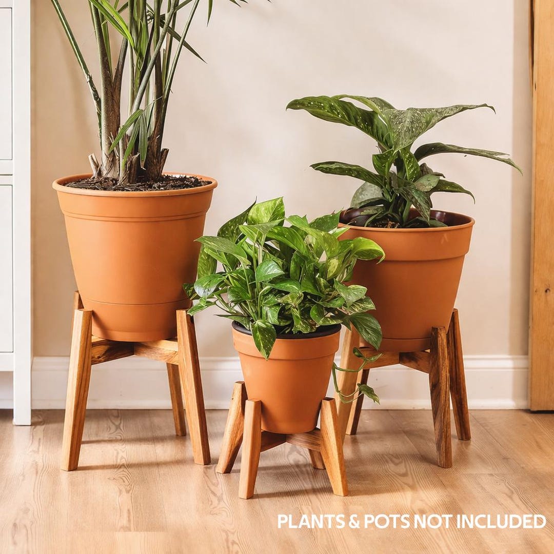 Mid Century Modern Plant Stand, Acacia Wood Indoor Plant Stand, Wooden ...