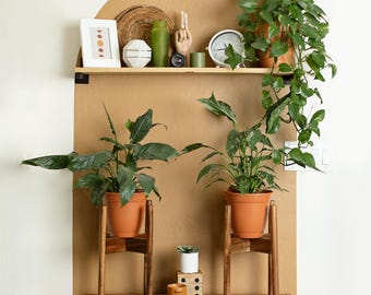 Adjustable Acacia Wood Plant Stand: Mid-Century Modern, Fits 8-12" Pots