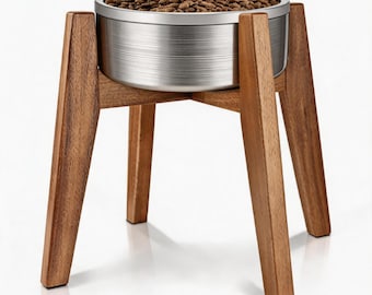 Acacia Wood Raised Dog Bowl Stand, Elevated Dog Feeder for Large Dogs, Modern Pet Stand, Fits 100oz Dog Bowl