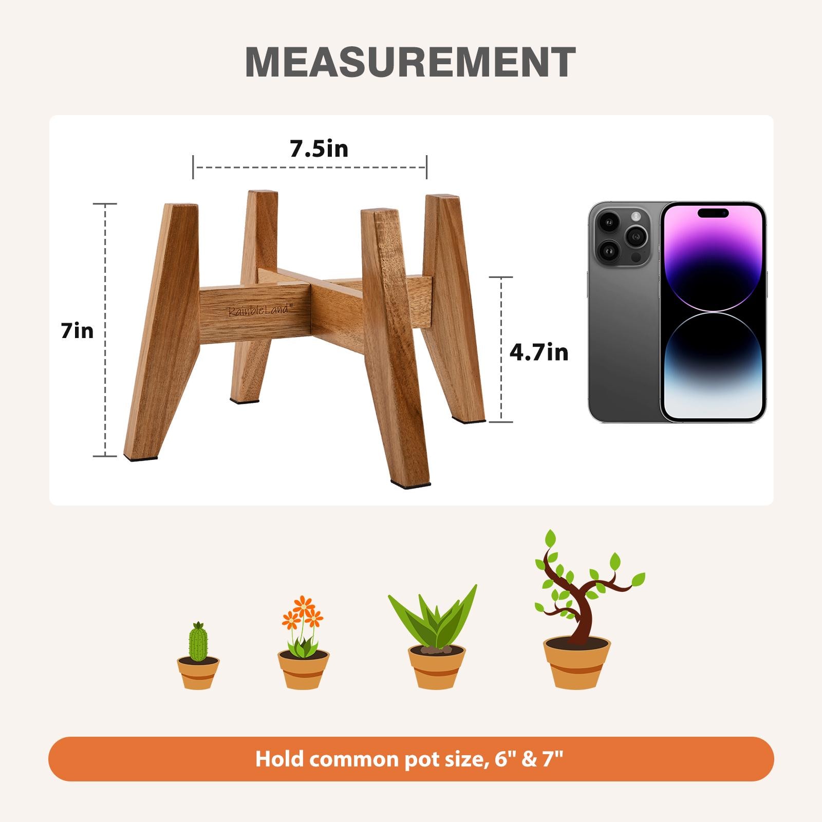 Mid Century Modern Plant Stand, Acacia Wood Indoor Plant Stand