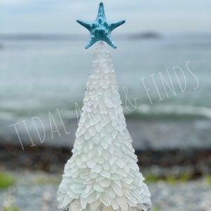 12'' White Sea glass Holiday tree with colorful starfish © Sea Glass Christmas Tree