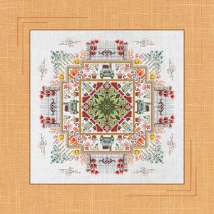 Viagem de Mandala para Jardim de Outono - Padrão de Ponto Cruz de Abóbora, Gráfico de Ponto Cruz de Outono Estilo Tradicional - Tema de Mandala Botânica