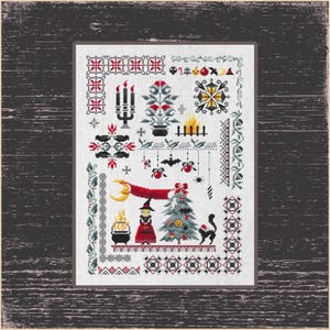 Between Seasons Cross Stitch Pattern, Christmas & Halloween Sampler, Christmas to Halloween Transition Cross Stitch, Festive Holiday Sampler