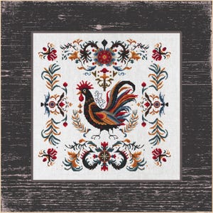 Guía de bordado de gallo con elegancia campestre - Proyecto de bordado DIY, Patrón de punto de cruz para bordado de inspiración vintage, Gallo de muestra