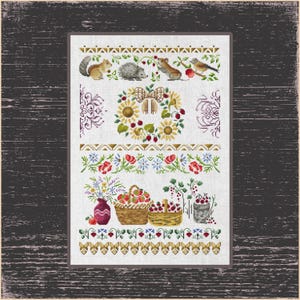 Summer Wreath Sampler Cross Stitch Pattern - Woodland Creatures & Rustic Animals, Vintage Forest Fauna Design
