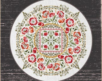 Poppy Mandala Cross Stitch Pattern - Floral Cross-Stitch Design, Vintage-Inspired Poppies Mandala Cross Stitch Pattern - Flower Embroidery