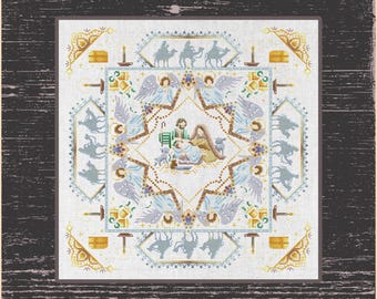 Holy Family Cross-Stitch Pattern | Nativity with Angels | Christmas Craft Project, Mandala Nativity - Angels and Shepherds DIY Decor