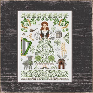 Irländskt keltiskt korsstygnsmönsterprov - Saint Patrick's Day, keltiskt arvskorsstygnsprov - Traditionella irländska symboler, folkkonst