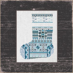 Calza della Befana in stile scandinavo, motivo a punto croce - Decorazione festiva per la casa, Calza della Befana con impronta geometrica di zampa, Patchwork con motivo sampler