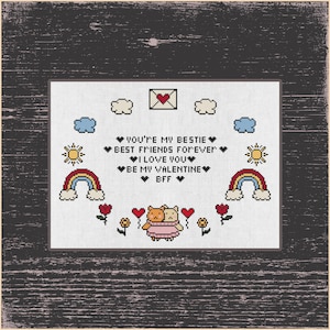 Patrón de punto de cruz para el día de San Valentín, diseño de carta de amor primitiva, diseño de punto de cruz de amor, gráfico de amistad sincera para el día de San Valentín