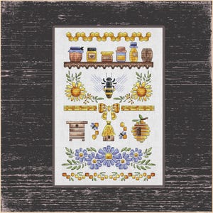 Honey Sampler Cross Stitch Pattern, Nature-Inspired Beekeeping Design, Beekeeper&#39;s Delight, Handcrafted DIY Crafters&#39; Dream
