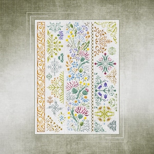 Naturinspiriertes Kreuzstichdesign: Gartenblüten Sampler, Kreuzstichmuster Floral Sampler, Botanischer Garten, saisonale Natur inspiriert