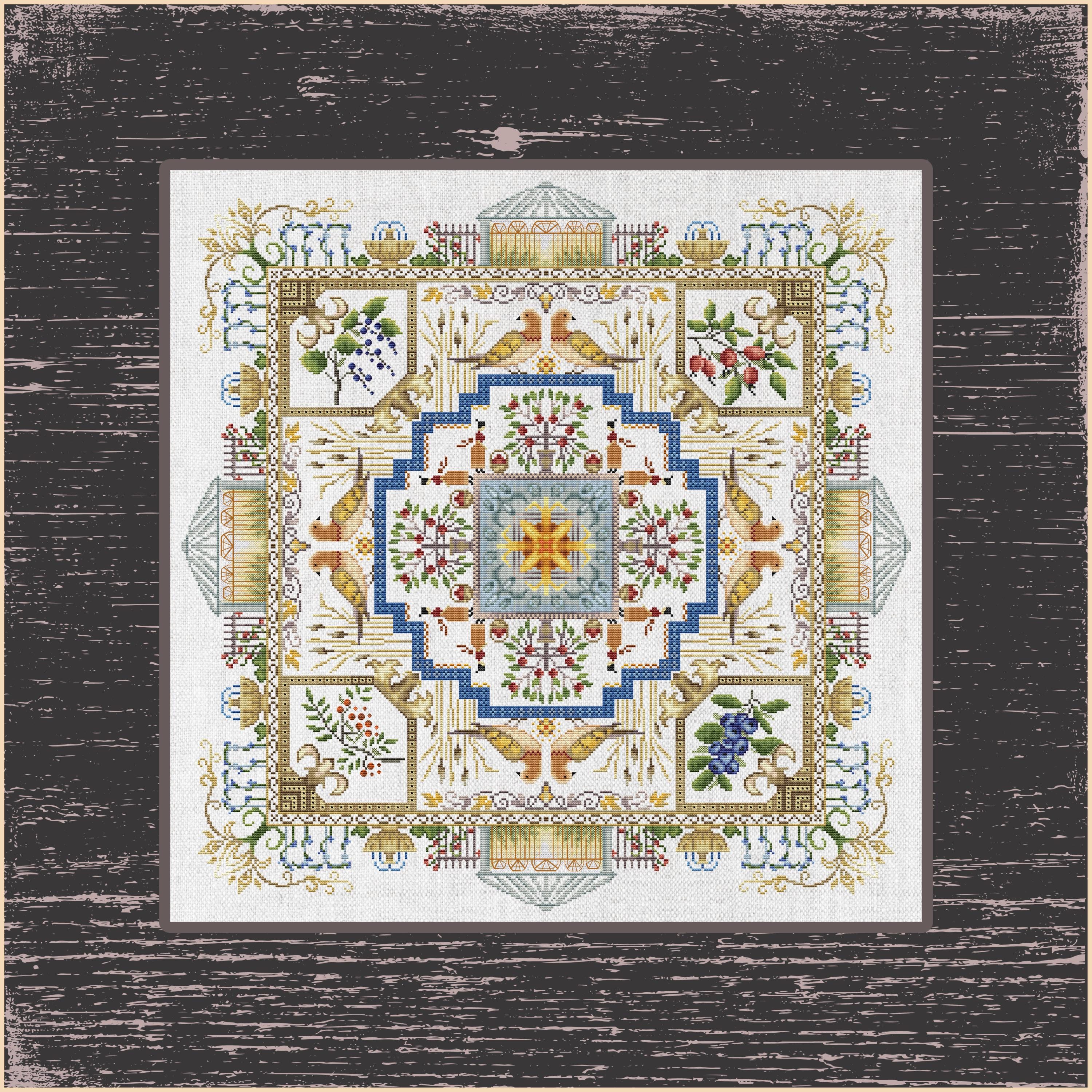 Luxurious Garden Theme Cross-Stitch - Ornamental Stitching Pattern, Heirloom Quality Mandala Garden Cross Stitch - Advanced Crafters Project