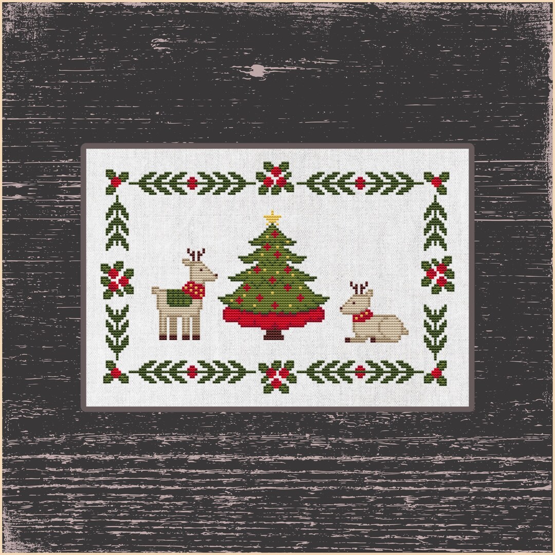 Christmas Sampler Cross Stitch Pattern - Festive Reindeer and Tree DIY ...