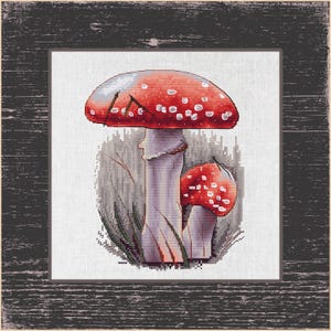 Botanical Fly Agaric Cross Stitch Design - Pattern for Cozy Home Accents, Adorable Amanita Mushroom - Perfect for Fall Decor & Unique Gifts