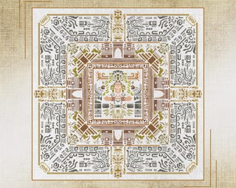 Mayan Mandala Cross Stitch Pattern - Intricate Symmetrical Design for Crafting Enthusiasts, Sophisticated Mandala Cross-Stitch Design
