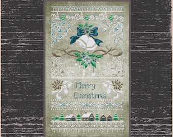 Sampler kerstklokken kruissteekpatroon voor feestdagen, gezellig kerstkruissteekontwerp: sampler feestelijke seizoen