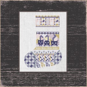 Bas de Noël en patchwork pour chat, modèle de point de croix de bas de Noël chat bricolage - style géométrique moderne, artisanat de fête des fêtes