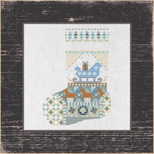 Handmade Christmas Stocking with Reindeer - Cross Stitch Patchwork Style, Festive Reindeer Christmas Stocking, Gifts on a Sleigh