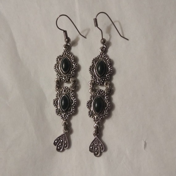 Vintage 1980's Marcasite Dangling Pierced Earring… - image 7