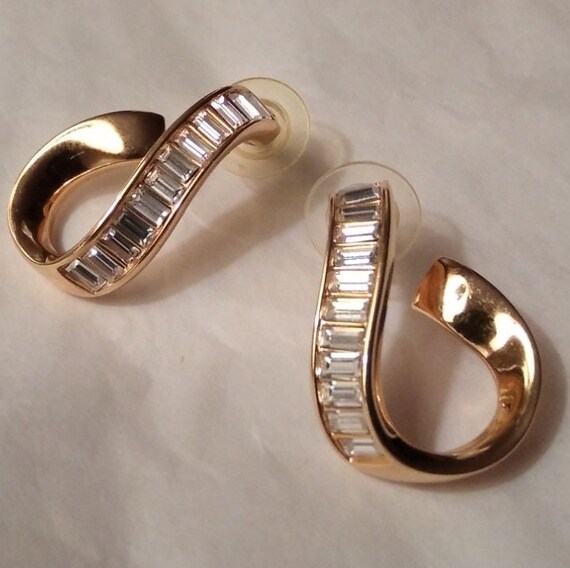Vintage Swarovski Gold-Plated Crystal Baguette Earrings