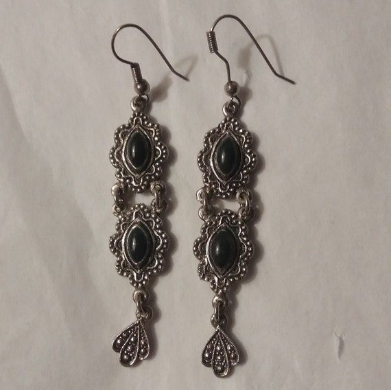 Vintage 1980's Marcasite Dangling Pierced Earring… - image 1