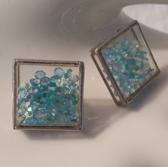Vintage 1980's Clear Glass Box Clip-on Earrings F… - image 5