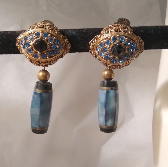 Vintage 1980's Gold Tone Clip-on Drop Earrings with Swarovski